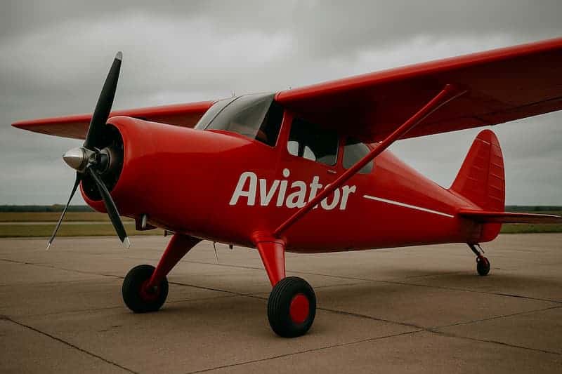 Avião vermelho com a palavra Aviator estampada na lateral