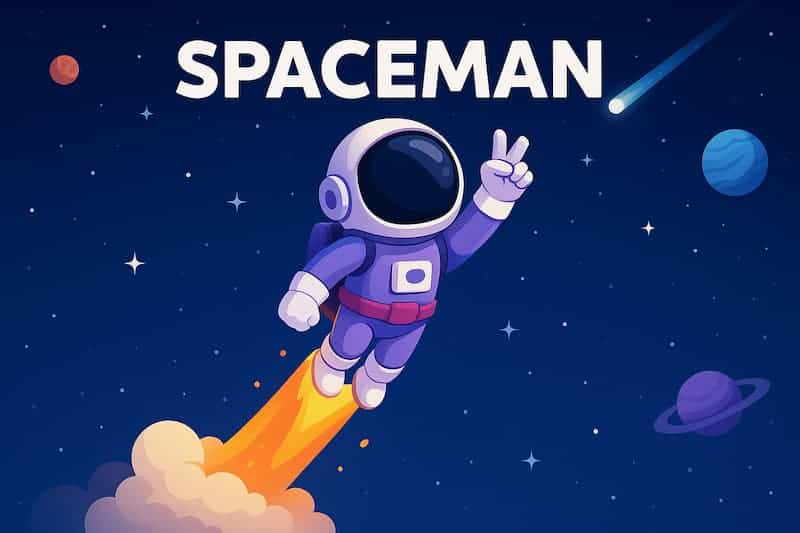 Astronauta voando no espaço com o nome Spaceman acima sendo um jogo de casas de apostas