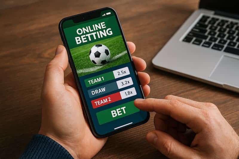 Pessoa realizando apostas esportivas em aplicativo no celular
