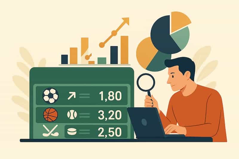 homem analisando cotações esportivas com gráficos e laptop