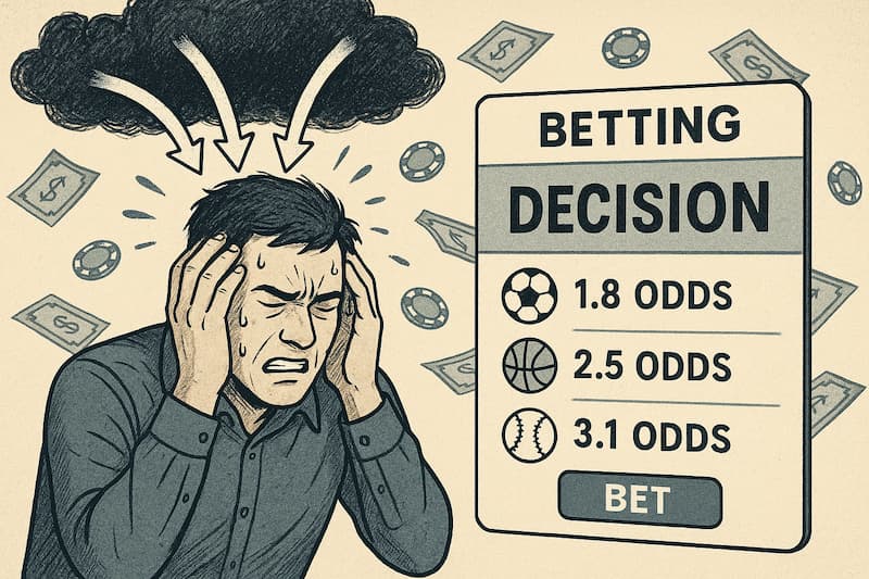 homem suando e estressado diante de decisões de apostas
