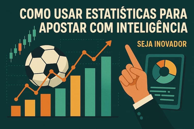 Gráficos e bola de futebol com texto sobre como usar estatísticas para apostar com inteligência.