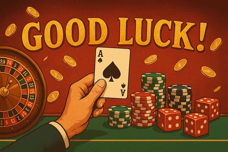 ilustração de cassino com fichas, roleta, dados e carta ás de espadas