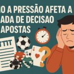 homem preocupado cercado por símbolos de apostas, relógio e ponto de interrogação