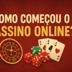 Ilustração com roleta, cartas e fichas de um cassino online