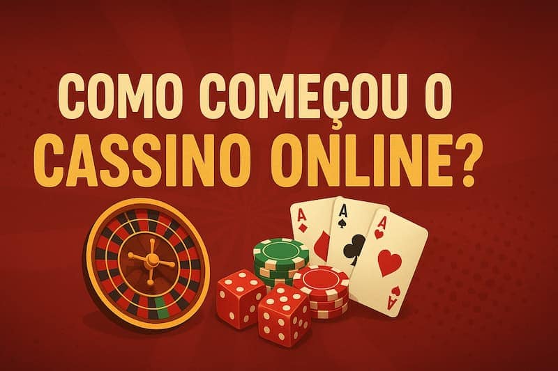 Ilustração com roleta, cartas e fichas de um cassino online