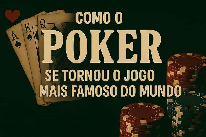 Cartas de baralho e fichas de poker com o texto “Como o poker se tornou o jogo mais famoso do mundo”.