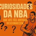 Ilustração de jogador de basquete com texto sobre curiosidades da NBA e ícones de interrogação.