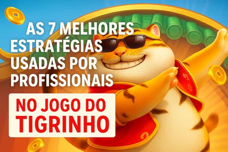 Tigre sorridente com óculos escuros e colete vermelho ao lado do texto “As 7 melhores estratégias usadas por profissionais no jogo do tigrinho”.