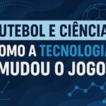 Texto “Futebol e ciência: como a tecnologia mudou o jogo” com elementos gráficos de dados e conexões.
