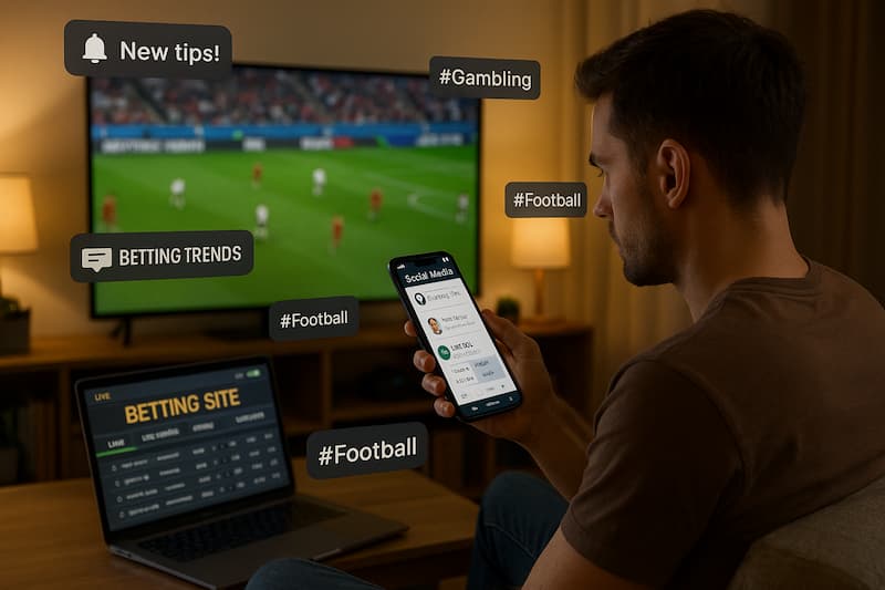 Homem utilizando redes sociais para apostas esportivas