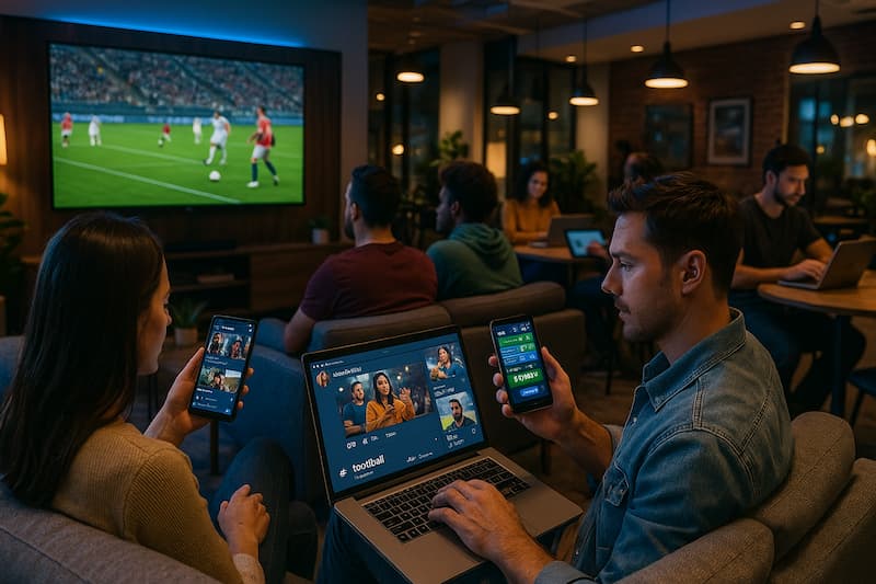 Pessoas conectadas às redes sociais durante apostas esportivas