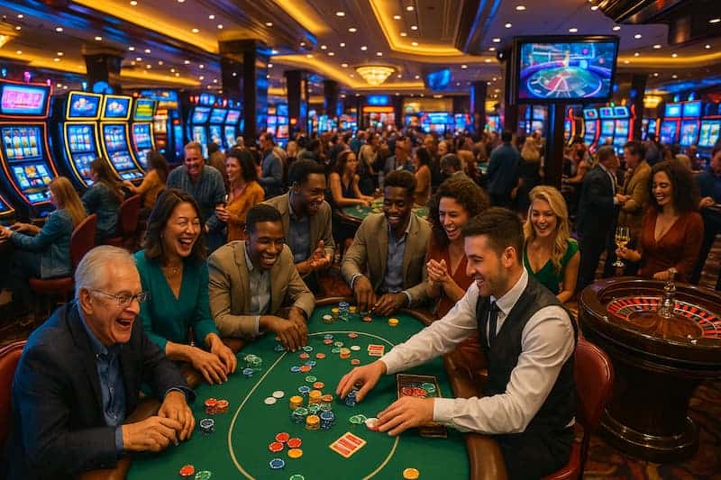 Pessoas se divertindo em jogos de mesa em cassinos