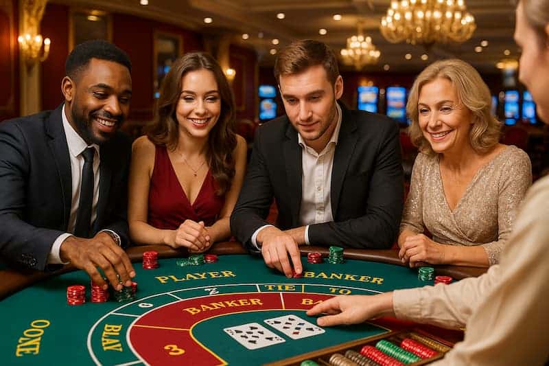 Pessoas jogando bacará em cassinos elegantes