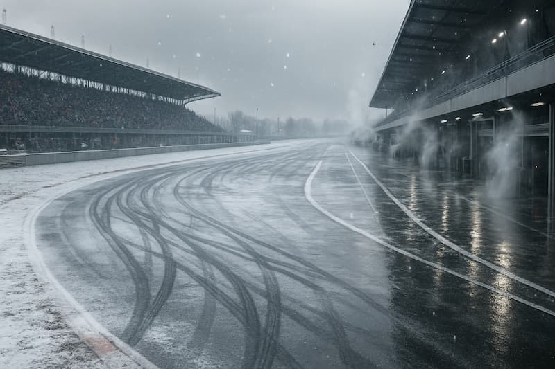 Pista de corrida com neve afetando apostas esportivas