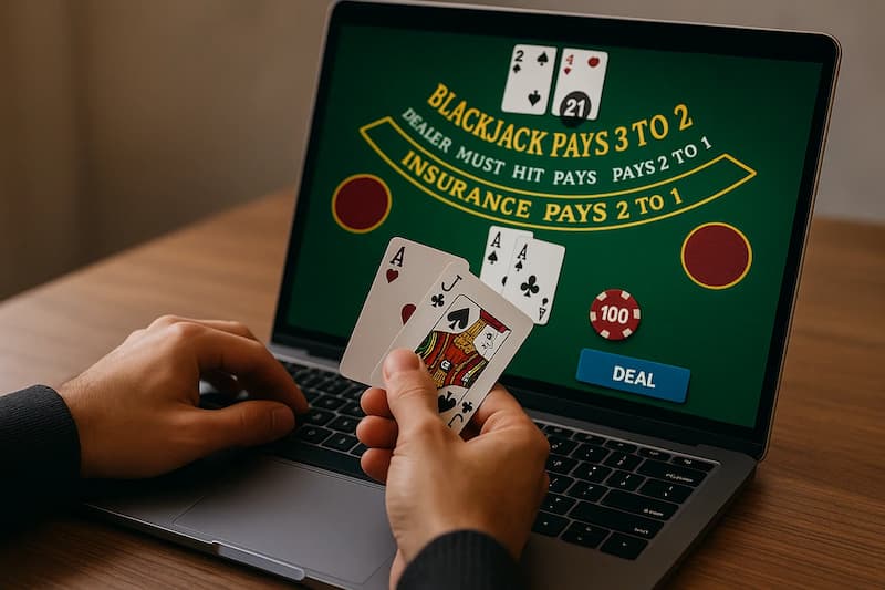 pessoa jogando blackjack virtualmente